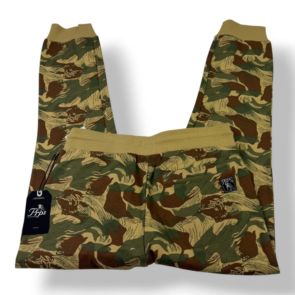 Prps Mens Camo Jogger Pants Beige Green Brown Cotton Streetwear E00P606‎ Size L